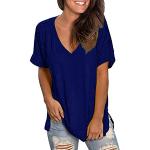 Casual Blauwe Stretch Mouwloze T-shirts  voor een Oud & Nieuw  voor de Herfst V-hals  in Grote Maten  in maat XXL voor Dames 