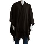 Luxe omslagdoek/poncho - zwart - 180 x 140 cm - fleece - Dameskleding accessoires