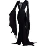 Sexy Zwarte Polyester Jurken met lange mouwen V-hals  in maat XL met Lange mouwen met motief van Halloween Sustainable voor Dames 