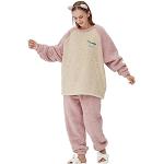 Roze Fleece Geblokte Huispakken  in maat XXL met motief van Katten 2 stuks voor Dames 