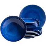 Donkerblauwe Keramieken vaatwasserbestendige Antiek look Diepe borden 12 stuks voor 6 personen 