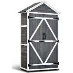 MCombo tuinschuur, gereedschapskast, outdoorkast, tuinbox met zadeldak van hout, grijs/naturel, 1000EY, 48 x 90 x 178 cm (grijs)
