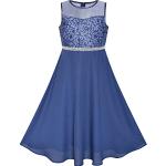 Casual Blauwe Chiffon Kinder lange jurken  in maat 134 met Sequins voor Meisjes 
