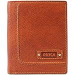 MIKA 14112102 - portemonnee van echt leer, portemonnee in staand formaat, portemonnee met 9 creditcardvakken, 2 steekvakken, 2 biljettenvakken en muntvak, portefeuille in cognac, ca. 12 x 10 x 2,5 cm.
