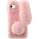 Mikikit Roze Bunny Fluffy Telefoon Case voor iPhone 7/8, SE 2020 Leuke Pluche Gevulde 3d Animal Cartoon Harige Case voor meisje cadeau, Zachte fuzzy faux konijnenbont beschermhoes voor iPhone 7/8/SE 2 Nieuwe