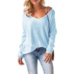 Sexy Blauwe Jersey Oversized sweaters  voor de Lente V-hals  in Onesize voor Dames 