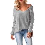 Sexy Grijze Jersey Oversized sweaters  voor de Lente V-hals  in Onesize voor Dames 