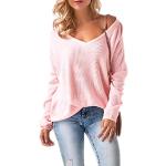 Sexy Roze Jersey Oversized sweaters  voor de Lente V-hals  in Onesize voor Dames 