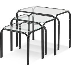 Mimiset 3 tafeltjes in zwart glans staal en glas