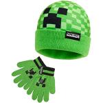 Minecraft Set van muts en handschoenen voor jongens, wintermutsen met Creeper-ontwerp en bijpassende wanten (Groen - 2-delige set)