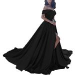 Zwarte Satijnen Party jurken  voor een Bruid Off-shoulder halslijn  in Grote Maten  in maat 3XL voor Dames 