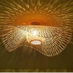 Gele Rotan E27 Antiek look Plafondlampen met motief van Bamboe Sustainable 