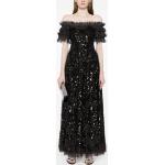 Vintage Zwarte Polyester Needle & Thread Pailletten jurken Off-shoulder halslijn  in maat L met Sequins voor Dames 