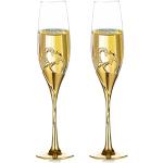 Gouden Glazen Champagneglazen met motief van Harten 2 stuks 