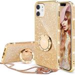 OCYCLONE Hoesje voor iPhone 12 Mini 5,4", Glitter Diamant Telefoonhoesje met Ringhouder en Draagkoord voor Meisjes/Vrouwen, Bling Beschermhoes voor iPhone 12 Mini - Goud