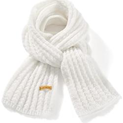 ORANZT Gebreide sjaal, lange zachte gebreide wintersjaal, effen mode, pashmina-sjaal, wit, One Size