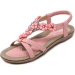 Roze Strass Antislip Gevlochten Platte sandalen  voor de Zomer  in maat 44 met Strass voor Dames 