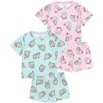 Pusheen The Cat Girls 2 Pack Pyjama's | Kids Teens Blauw Roze Cartoon Kat IJs Cupcakes T-Shirt Shorts Set | Pusheen Nachtkleding Merchandise