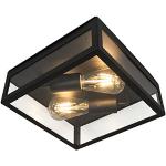 QAZQA - Modern Industrieel | Industrie buitenplafondlamp zwart 2-lichts - Rotterdam | Buitenverlichting - Roestvrij staal (RVS) Vierkant - E27 Geschikt voor LED - Max. 2 x 60 Watt