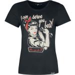 Rockabilly Zwarte Queen Kerosin Effen T-shirts Ronde hals  in maat XXL met Korte mouwen voor Dames 