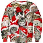 Casual Polyester Handwas All over print Sweatshirts met print  voor een Kerstmis  in maat M met motief van Katten voor Dames 
