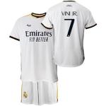 Real Madrid Kinderset shirt en broek eerste training van het seizoen 2023-2024 - Vini JR. 7 - Officiële replica met officiële licentie - Kind, Wit, 8 Jaar