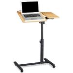 Relaxdays laptoptafel op wieltjes, HBD 95 x 60 x 40 cm, ook voor linkshandigen, 2-delig tafelblad, hout, geel
