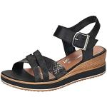 Zwarte Leren Remonte Sleehak sandalen Sleehakken  in maat 41 met Klittenbandsluitingen voor Dames 