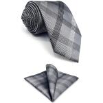 S&W SHLAX&WING S1 Extra lange maat gecontroleerd grijze heren stropdassen stropdassen 100% zijde 160cm (magere stropdas 147cm x6cm + pochet)