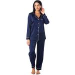 Middernachtsblauwe Zijden Damespyjama's  in maat XL 