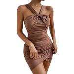 Sexy Bruine Party jurken V-hals  in maat S Mini asymmetrische voor Dames 
