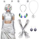 Zilveren Acryl Carnavalshandschoenen  voor een Stappen / uitgaan / feest  in maat S met motief van Halloween 5 stuks Sustainable voor Dames 