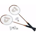 Set van 2x oranje badminton rackets met shuttels