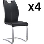 Set van 4 stoelen WINCH - Zwart / wit kunstleer - Poten van chroom metaal