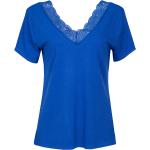 Blauwe Viscose Stretch Blouses met V-hals V-hals  in maat XL voor Dames 