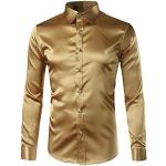 Casual Gouden Satijnen Casual overhemden  voor een Bruiloft  in maat XL voor Heren 