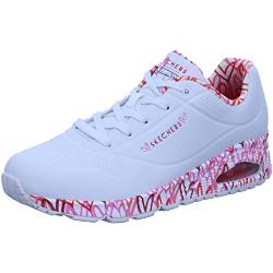 Skechers Uno liefdevolle liefde Sneaker dames,White Durabuck/Red&Pink Mesh Trim,38.5 EU