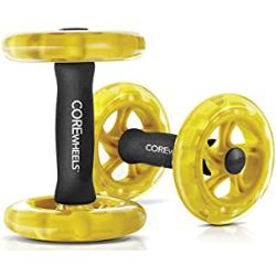 SKLZ COREWheels dynamische kracht- en buiktrainer, workout wielen, met ergonomische schuimrubberen handgrepen, geel/zwart