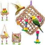 Stro gevlochten touw netto hangmat ladder vogel foerageren muur speelgoed met ophanghaak, eetbare natuurlijke stro geweven mat 18 x 18 cm