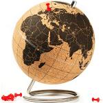 Suck UK Mini kurk wereldbol houden uw reizen, avonturen en herinneringen vast op deze hoogwaardige, leerzame wereldkaart, incl. spelden, diameter 14 cm, bruin/zwart, klein