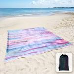 Sunlit Zachte stranddeken zand picknick deken bewijs mat met hoekzakken 215x183cm mesh tas, strandfeest, reizen, kamperen en buiten, aquarel schilderij, macaron blauw roze strepen