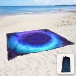 Sunlit Zandmat strandmat, stranddeken, zandbestendig en zacht, ingebouwde zandankers zakken, voor buitenreizen, 215 x 183 cm, donkerblauw, zwart gat, ring