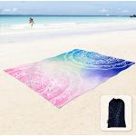 Sunlit Zijdezachte stranddeken, zandbestendige mat met hoekzakken, 213 x 185 cm, gaastas, strandfeest, reizen, kamperen en muziekfestival, mandala blauw roze