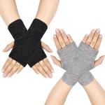 Grijze Wollen Ademende Vingerloze handschoenen  voor de Winter  in Onesize voor Dames 
