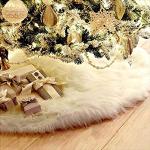 SWECOMZE Kerstboomdeken, wit, pluche, kerstboomdeken, kunstbont, kerstboomkleed, ronde kerstboomrok, kerstdecoratie (90 cm)