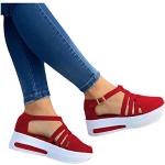 Rode Leren Waterdicht Wedge sneakers Sleehakken  in maat 42 met Klittenbandsluitingen voor Dames 