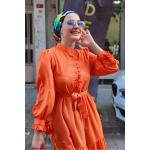 Terikoton Hijab Dress with Frills on the Sleeves and Front - Orange 89020231019