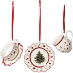 Villeroy en Boch Toy's Delight Decoration Ornamenten serviesset 3-delig, ornamenten om op te hangen, premium porselein, tex tilia, metaal, wit, rood, 6,3 cm
