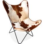Vlinderstoel 'FOX' in leer met gevlekte vacht in bruin en wit