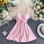 Casual Roze Linnen Handwas Mini jurken V-hals  in maat L Mini voor Dames 